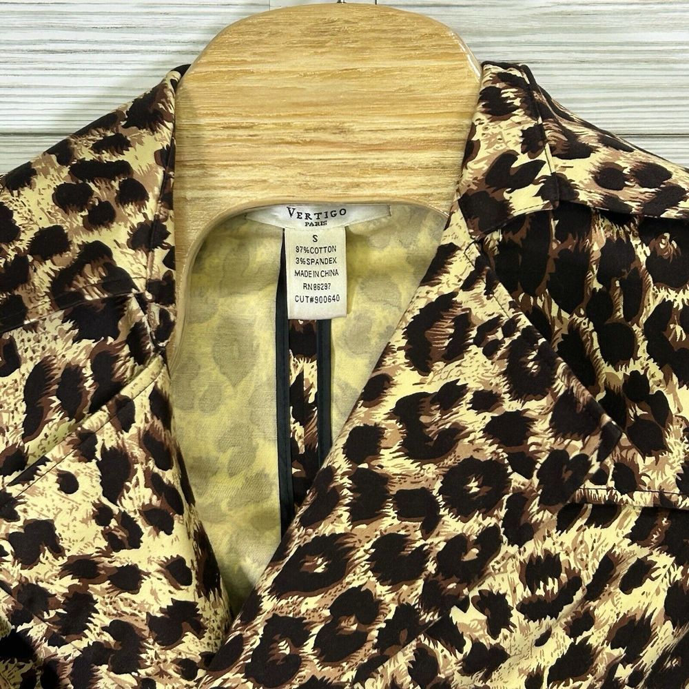 Vertigo Paris Women's Animal Print Belted Lightweight Button Trench Coat Sz Sm